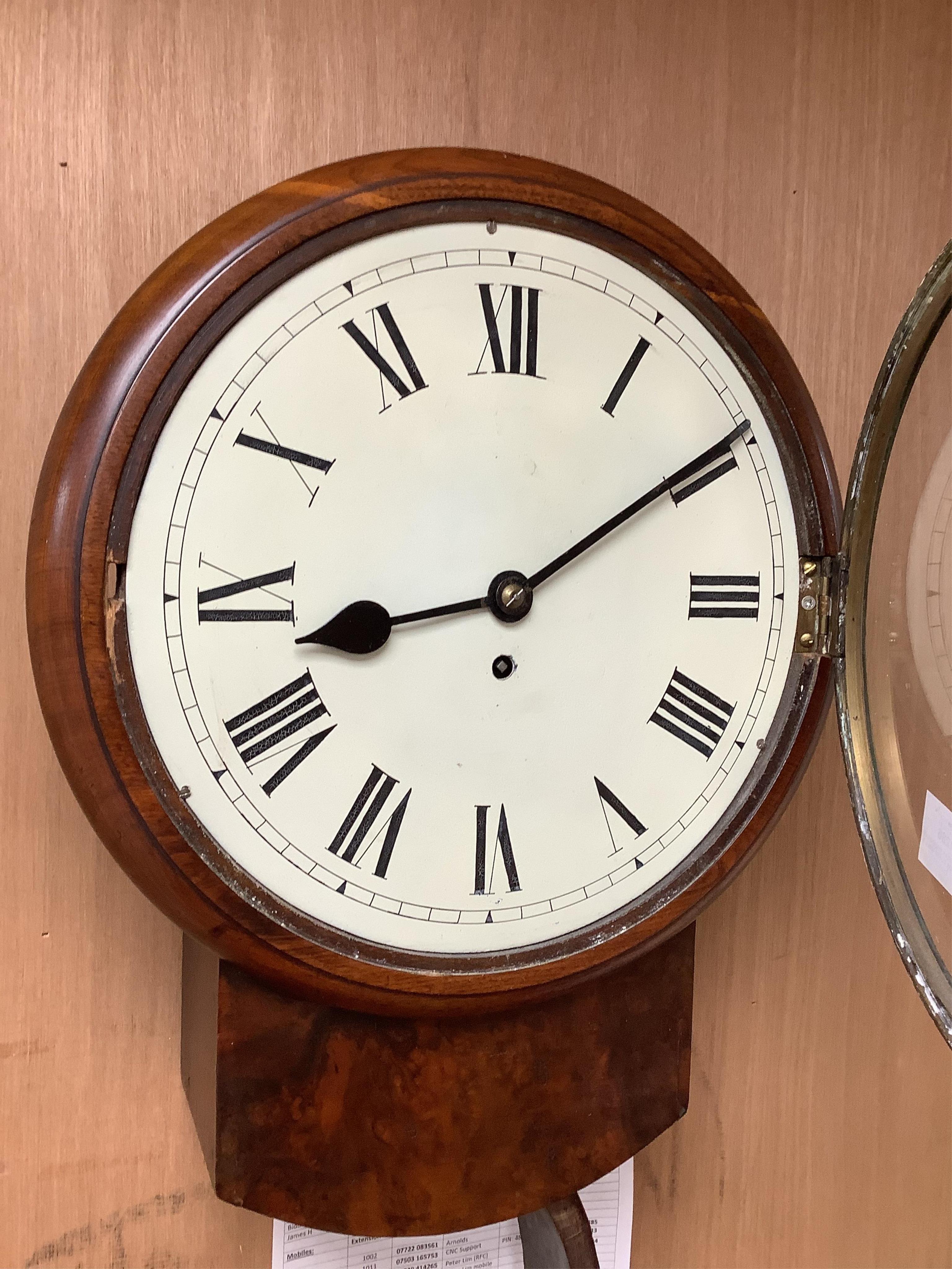A Victorian walnut drop dial fusee wall timepiece, 47cm
